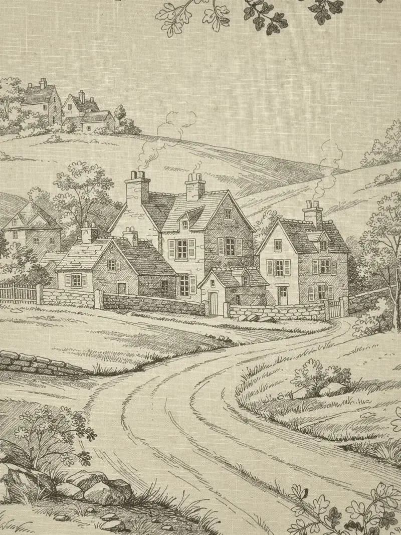 Vintage French fabric illustration in Toile de Jouy style